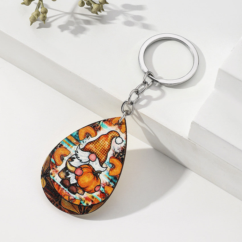 Wholesale Halloween Pumpkin Skull Wooden Football Keychain